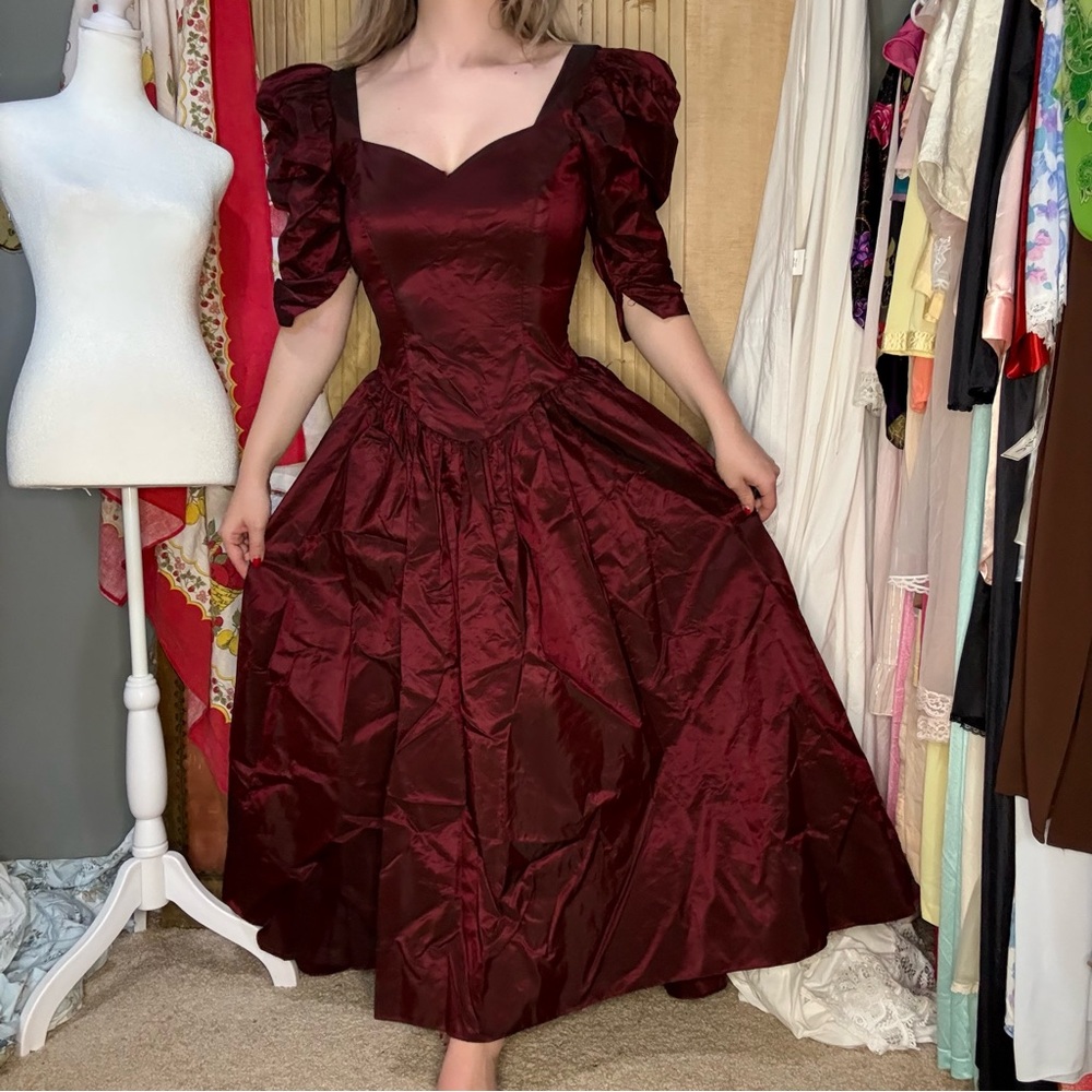 Vintage 80’s Alfred Angelo Deep Red Long Sleeve Dress - Picture 4 of 9